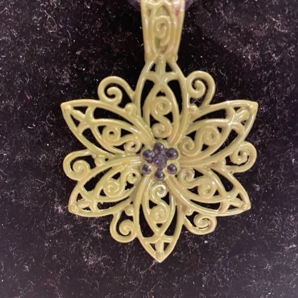 19” Bohemian braided necklace & 2” green enameled open scroll work pendant - Picture 1 of 10